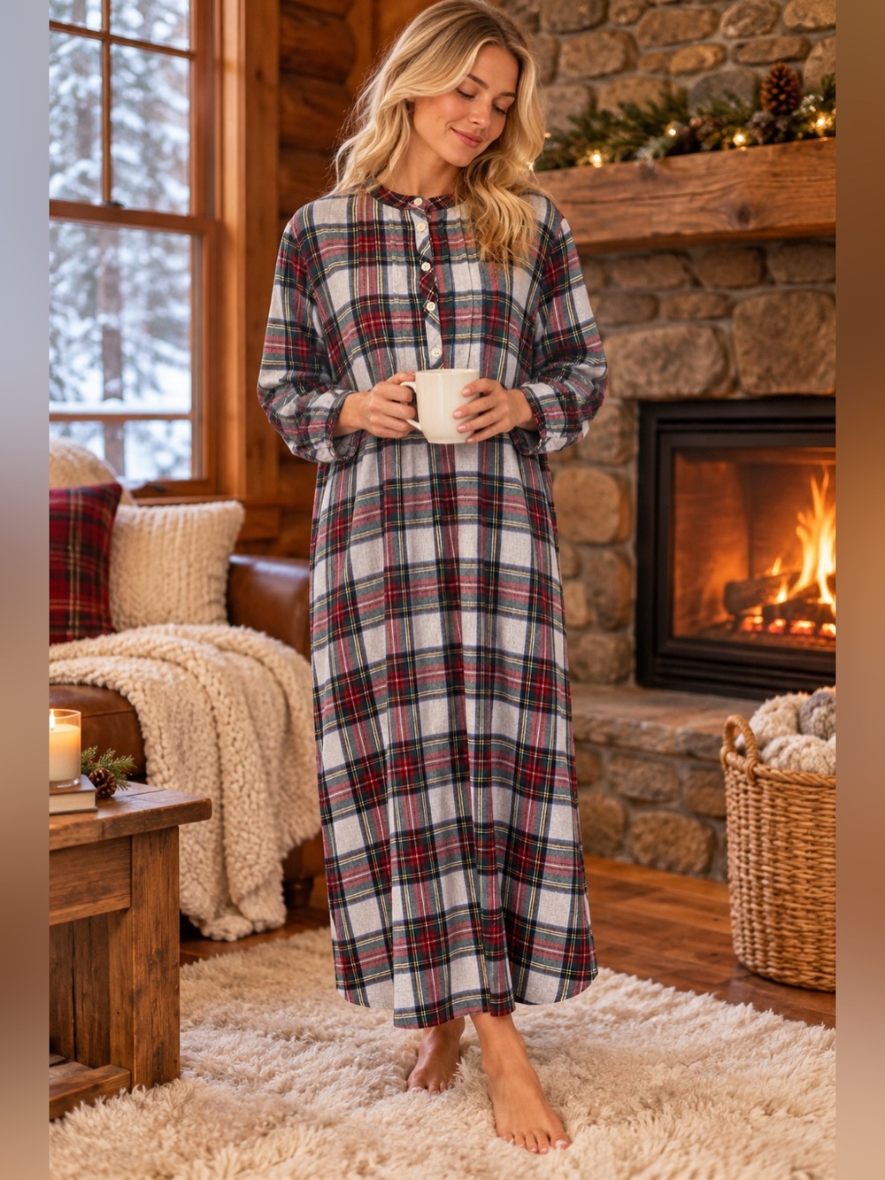 L.L.Bean Womens M Flannel Nightgown Plaid Tartan 100% Cotton Long Maxi Cottage